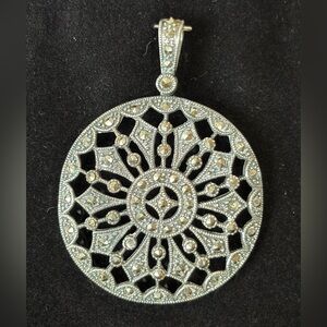 Vintage Sterling Silver Marcasite Mandala Pendant